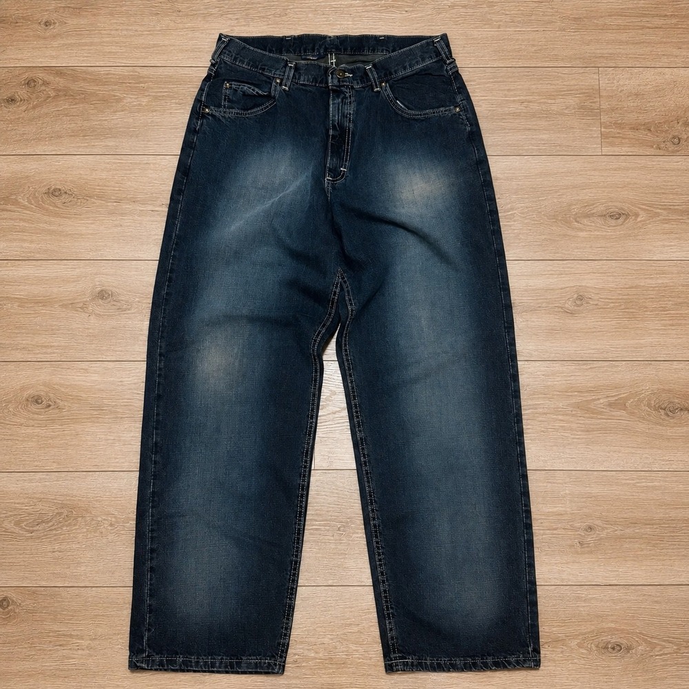 Lee Dungarees Cant Bust Em Baggy Wide Leg Jeans Dark Wash Mens 34x30 oversized